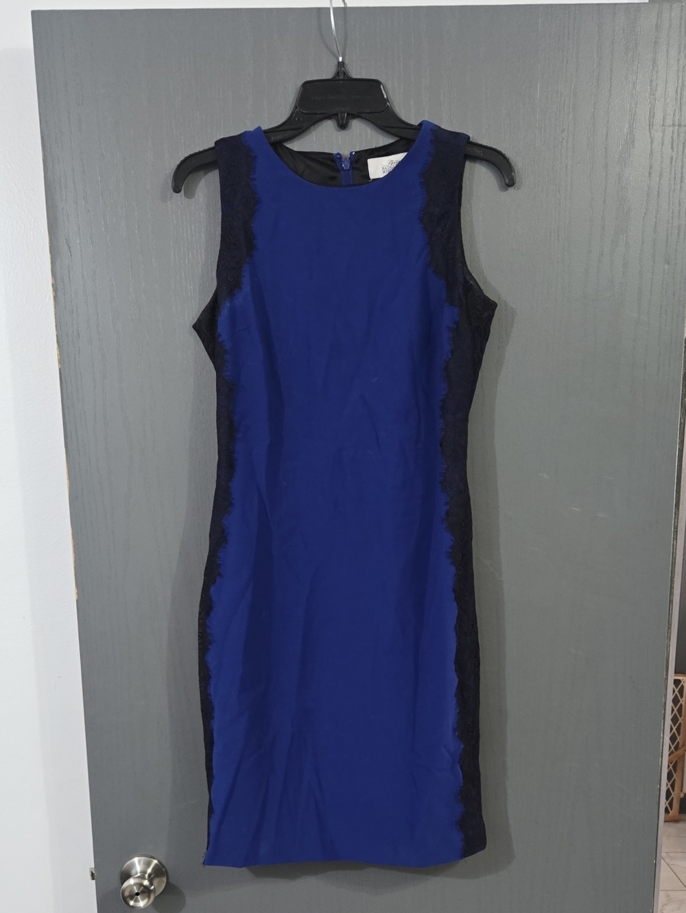Badgley Mischka Royal Blue Sheath Dress with Black Lace Sides